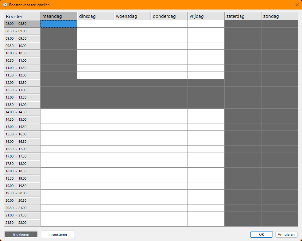 Rooster voor terugbellen