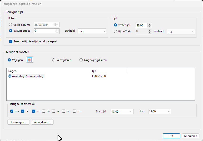 terugbeltijdexpressie