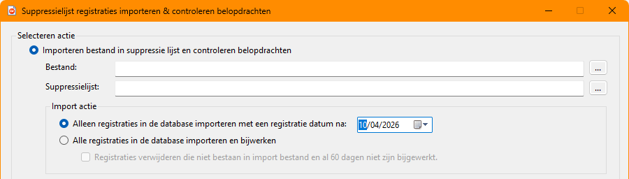 Suppressielijst registraties importeren datum selectie