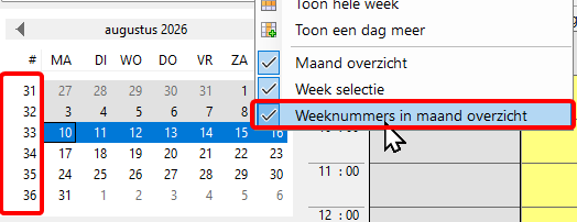 Weeknummers in het maandoverzicht