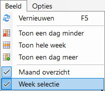 Menu Beeld \ Week selectie